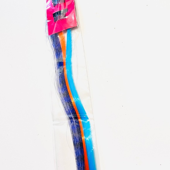 NWT Blue, Orange & Purple Coon Tail Feather Clip in Colored Hair Extension - Picture 2 of 5